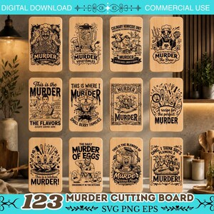 123 Funny Murder Cutting Board SVG Bundle, Dark Kitchen Humor PNG EPS, Laser Engraving Files, Cricut Glowforge Commercial Use