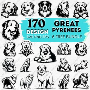 Pyrenäen Hund Designs SVG Bündel (170+ Dateien) Clipart Haustier Liebhaber Basteln