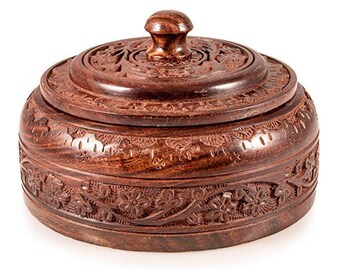 Scatola per chapati in legno, realizzata a mano, Handi Roti Box con finitura mogano | Scatola per chapati per la cucina | Casseruola per hot pot per roti, stoviglie