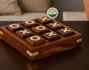 Gioco del tris in legno realizzato a mano, decorazione rustica da tavolino da caffè in stile fattoria, design tradizionale unico, regalo di gioco per la casa fatto a mano