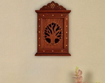 Scatola di legno fatta a mano, stile artigianale, portachiavi in legno, armadietto artigianale, organizer da parete, decorazione rustica, design tradizionale unico per la casa e