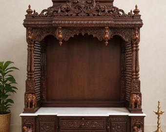 Mandir per la puja domestica in legno massello di teak, design tradizionale unico, decorazione per la casa, spiritualità, religioso, Puja mandap, decorazione per la casa e il soggiorno, regalo fatto a mano