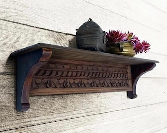 wall shelf hand carved Handmade solid teakwood hand carved home decor wall hanging shelf Gift Unique Home traditional design Beautiful