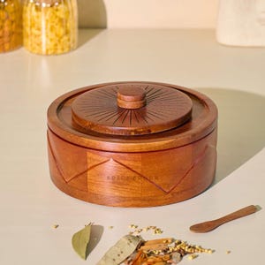 Brick Brown ® Handcrafted Wooden Handi Roti Box Mahogany Finish | Chapati Box for Kitchen | Hot Pot Casserole for Roti Server Tableware
