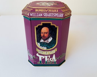 BOÎTE À THÉ SHAKESPEARE vintage fabriquée en Angleterre, boîte du milieu du siècle en excellent état, parfait pour ranger des bonbons, des friandises pour animaux de compagnie, des fournitures d'artisanat et plus encore