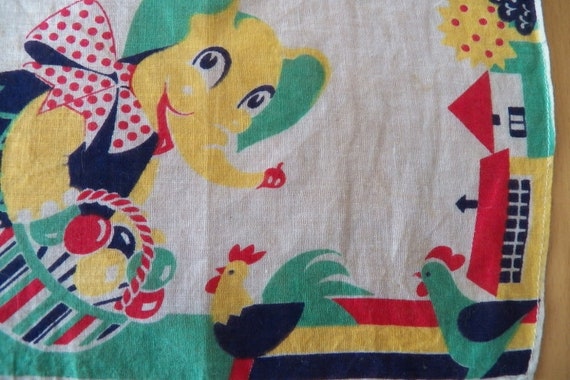 Vintage 1950s Child's Handkerchief Circus Elephant & Little Girl