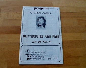 1973 Lakewood Theater Program VIVIAN VANCE in "Butterflies Are Free" Madison Maine Souvenir Playhouse Program Excellent Condition