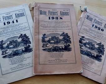 3 Ausgaben des MAINE FARMERS' ALMANAC 1920, 1938 und 1941 Guter Zustand Sammelalmanach