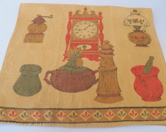 Vintage 1960s Linen Kitchen Towel, Colonial Style Decor