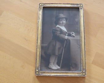 Antique Photograph: Little Boy in Fancy Clothes, Gold Gilt Wooden Frame (4.25" x 6.75")