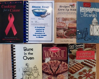 7 Vintage Cookbooks Paperback and Spiral Bound 1960's-2000 Great Assortment INSTANT COLLECTION of Retro Cookbooks Something for Every Cook