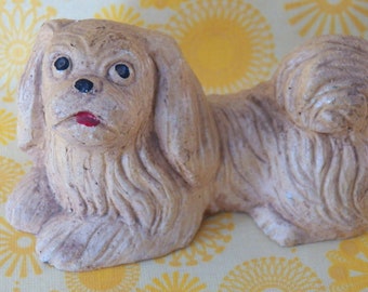 RARE Antique Chalk Ware PEKINGESE Figurine 4" Long Excellent Condition Dog Lover Gift Collectible Dog Figurine OOAK