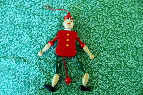 ヴィンテージ ピノキオ ジャンピングジャック 木製玩具 手描き