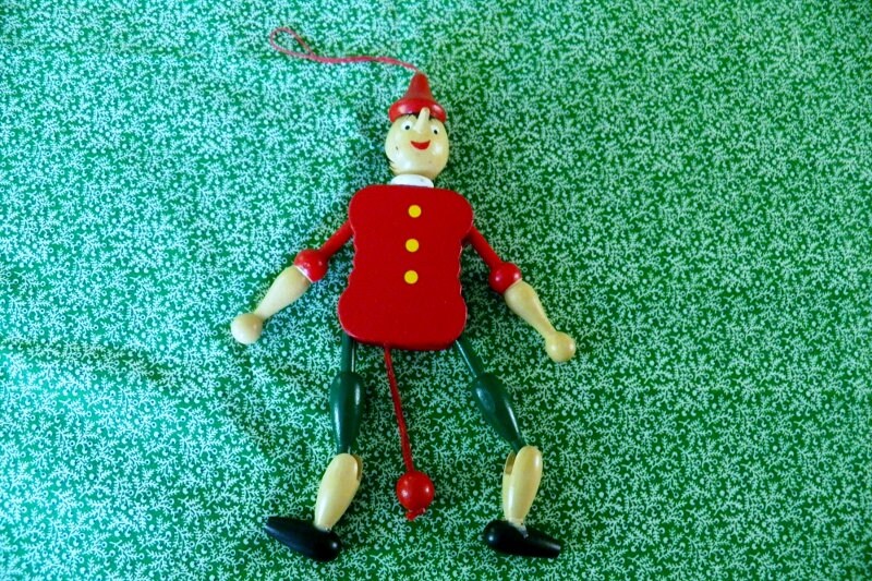 ヴィンテージ ピノキオ ジャンピングジャック 木製玩具 手描き