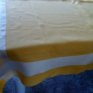 Vintage Mid Century Linen Tablecloth 52&quot; x 50&quot; Appears UNUSED Excellent Condition 1960&#39;s Style Gold & Cream Linen Mid Century Kitchen Decor