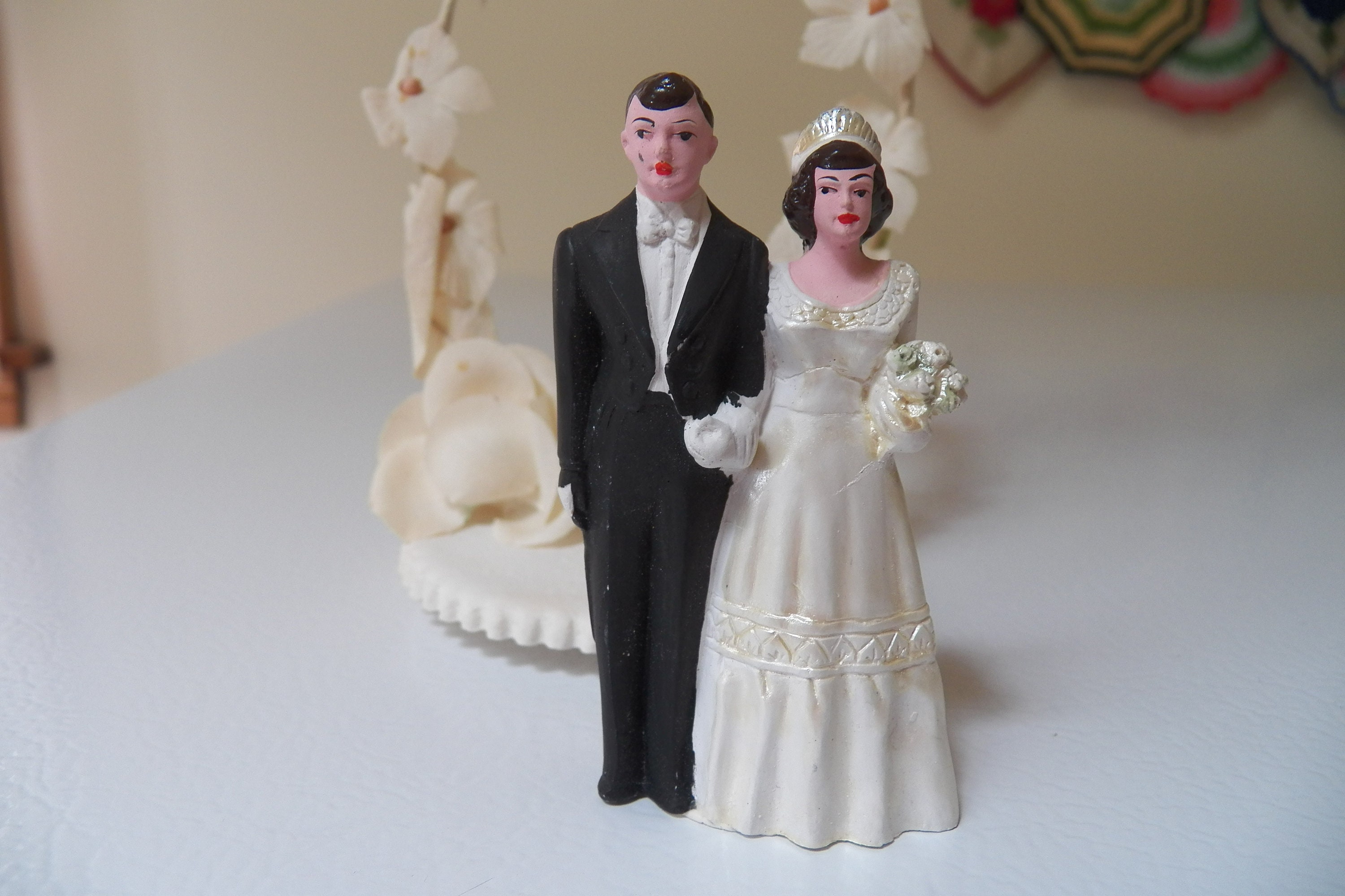 【お客】 ヴィンテージ 1950年代 チョークウェア ウェディングケーキトッパー
