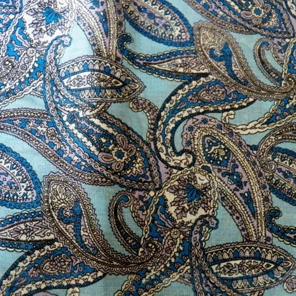 Vintage 1970's Hippie PAISLEY VOILE FABRIC Blue Paisley Print Perfect for Sewing and Crafting Projects Mid Century Decor or Hippie Style