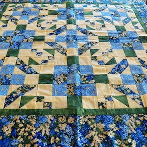Floral Baumwolle Quilt Top: Blau, Grün, Gelb (40 &quot;x 40 &quot;)