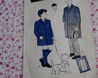 Vintage 1944 Butterick Sewing Pattern #3109 Boy's Coat and Cap Very RARE Pattern Great Condition Collectible Pattern