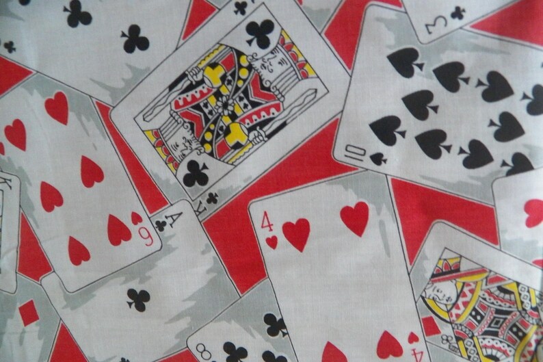 1960's COTTON CARD TABLECLOTH With Vibrant Cards and Red Background 35 ...