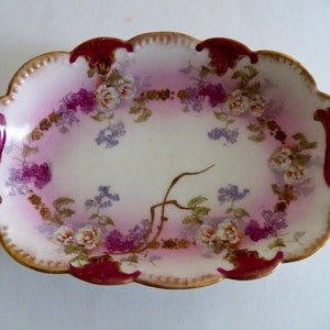 Antique Limoges France Oval Bowl: Victorian Floral Gold Gilded Trim