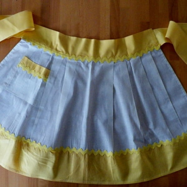 Vintage 1950's Mid Century Cotton Apron Yellow and White with Rick Rack Trim Perfect for your Retro Kitchen Collectible Hand Made Apron