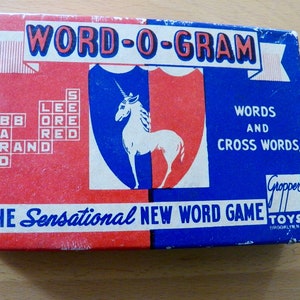 Vintage WORD O GRAM Card Game Gropper Mfg. Raras cartas de juego de principios del siglo XX y reglas de juego en caja original muy difíciles de encontrar
