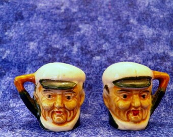 Vintage SHIP'S CAPTAIN Nautical Salt & Pepper Shakers Marine Collectible Japan Made Mid Century Beach House or Cottage Decor Great Condition