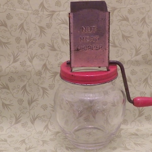 ANDROCK NUT CHOPPER Red Top & Handle Great Condition Glass Container Metal Chopper Perfect for Mid Century Kitchen Decor Collectible Chopper
