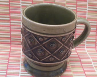 Midcentury Modern Sage Green Pottery Mug, 1960s Japan Kitchen Decor