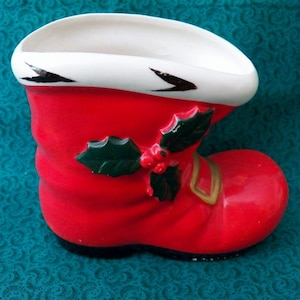 Vintage LEFTON SANTA BOOT Planter 4 and 1/2&quot; x 4 and 1/4&quot; Great Condition Collectible Mid Century Planter 1960&#39;s Xmas Decor