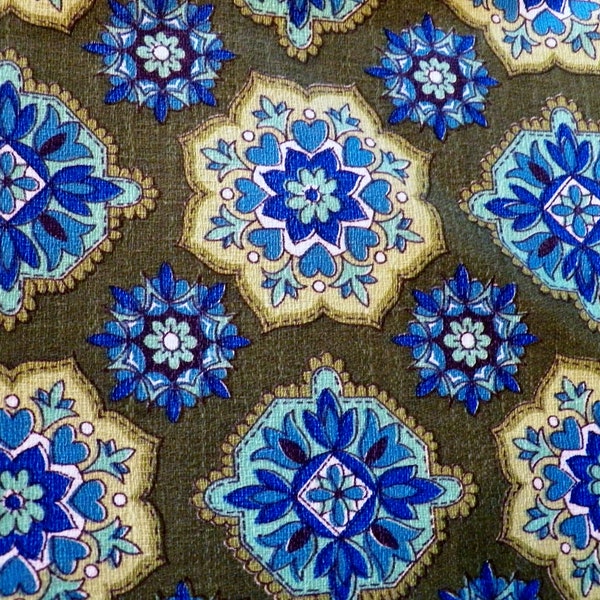 1 Yard MIDCENTURY COTTON FABRIC  1960's Decorator Fabric Vibrant Colors 35" x 36" Perfect for Vintage Sewing Project Gorgeous Greens & Blues