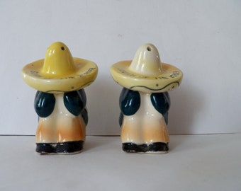 Vintage 1950 Salt and Pepper Shakers Set "SOUTH of the BORDER" Mexican Senors with Sombreros RARE Mid Century Kitschy Shakers One of a Kind