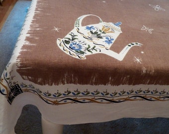 Vintage 1950s Cotton Tablecloth: Mid-Century Colonial Decor (48" x 50")