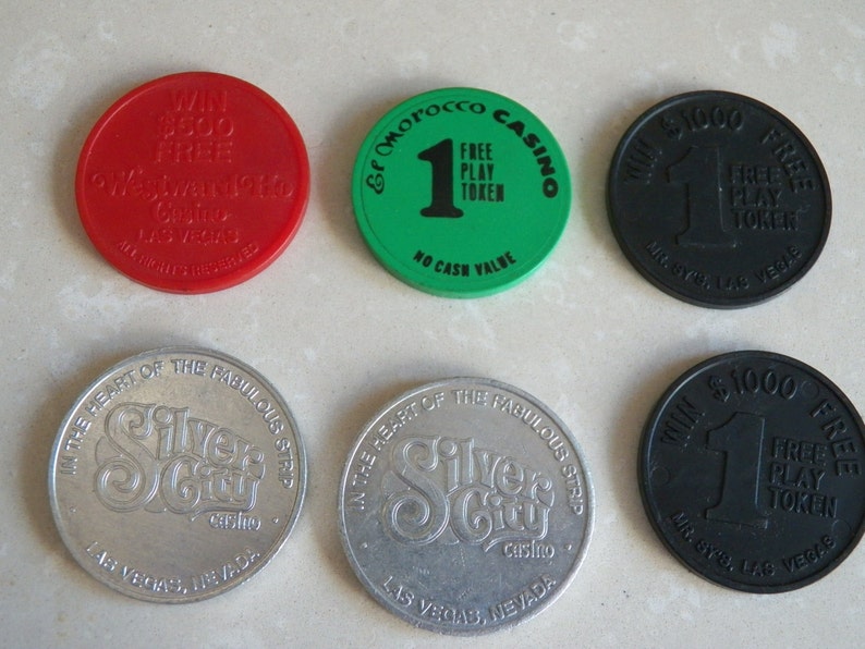 Set of Six Vintage 1970 Las Vegas Souvenir Tokens from Various Casinos