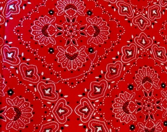 Vintage Cotton Fabric 1990's Out of Print Pattern Red bandana-style pattern Sewing Quilting and Crafting Cotton 34" x 32"
