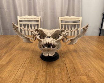Cryptid Winged Monster Skull | Gothic Home Decor | Fantasy Beast Bone Display