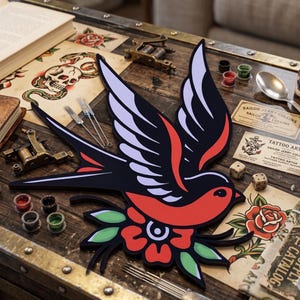 Traditional Swallow Tattoo Coaster 3D Print File - Retro Sailor Art - Digital Download