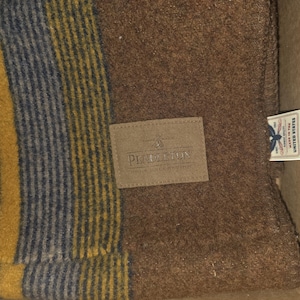 Pendleton Yakima Camp Throw Blanket Tobacco Brown Striped Wool Blend Cabin Blanket Vintage Style Lodge Decor Made in USA