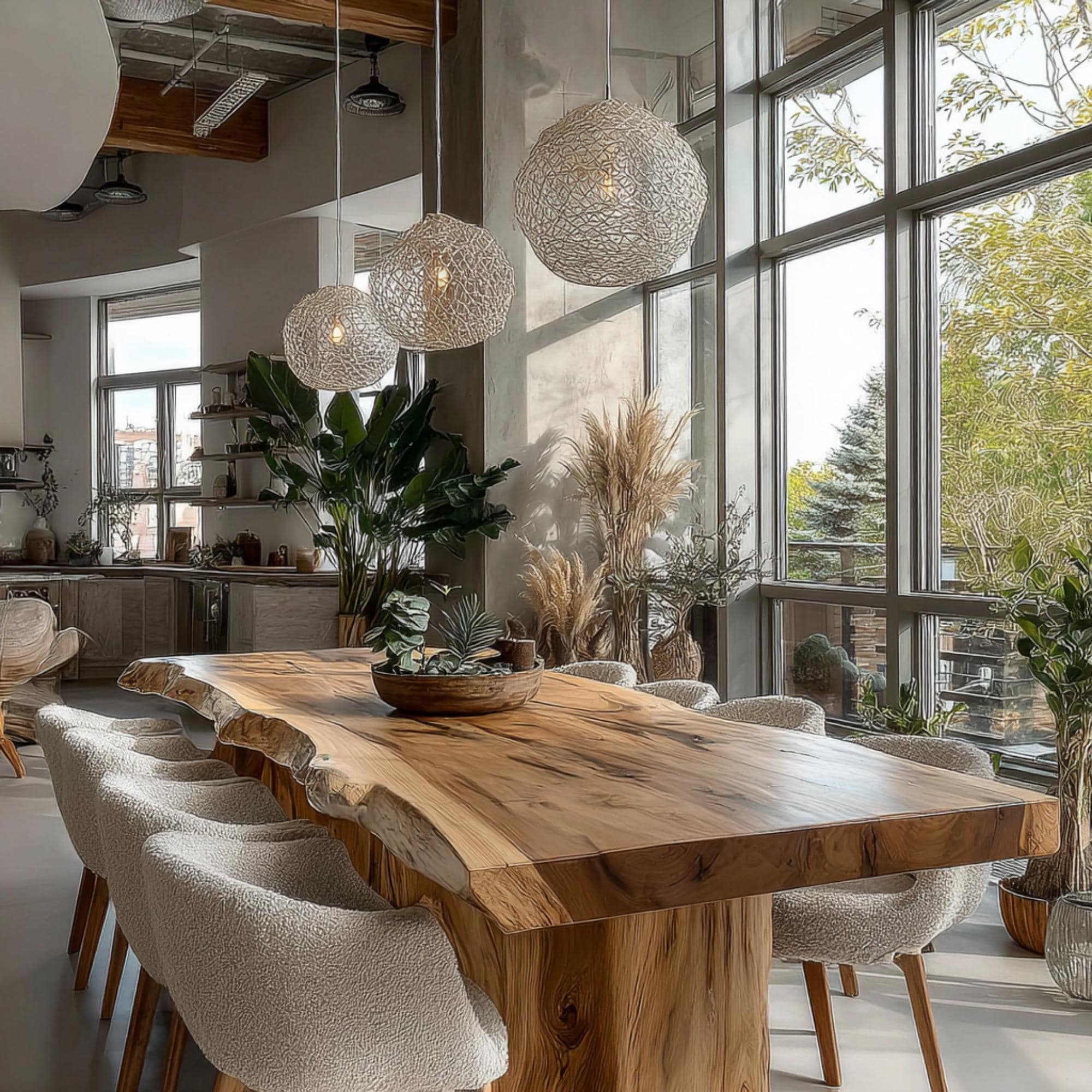 Solid Wood Live Edge Dining Table – Rustic Farmhouse Kitchen Furniture ...