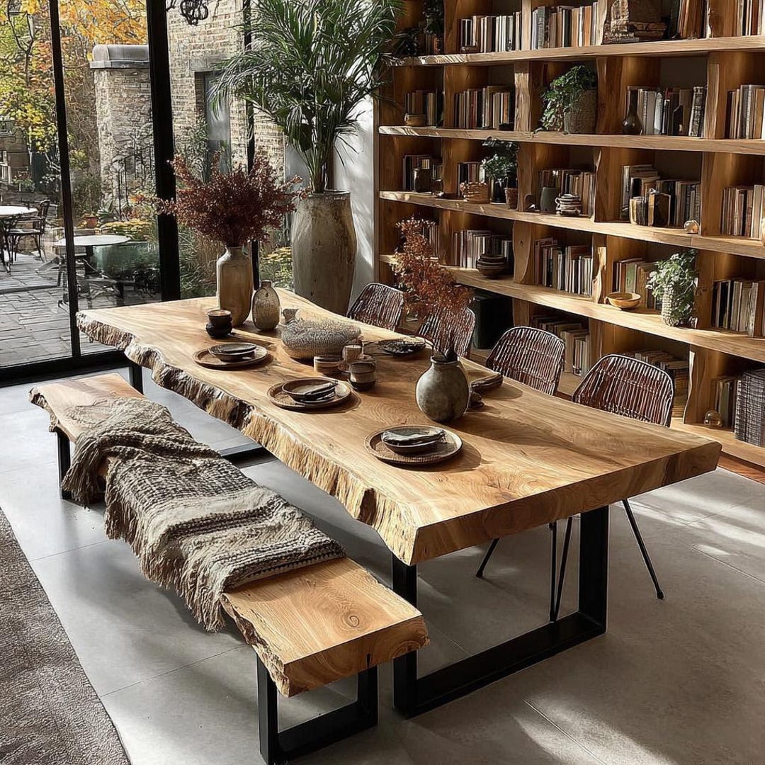 Handmade Solid Wood Live Edge Dining Table – Rustic Farmhouse Kitchen ...