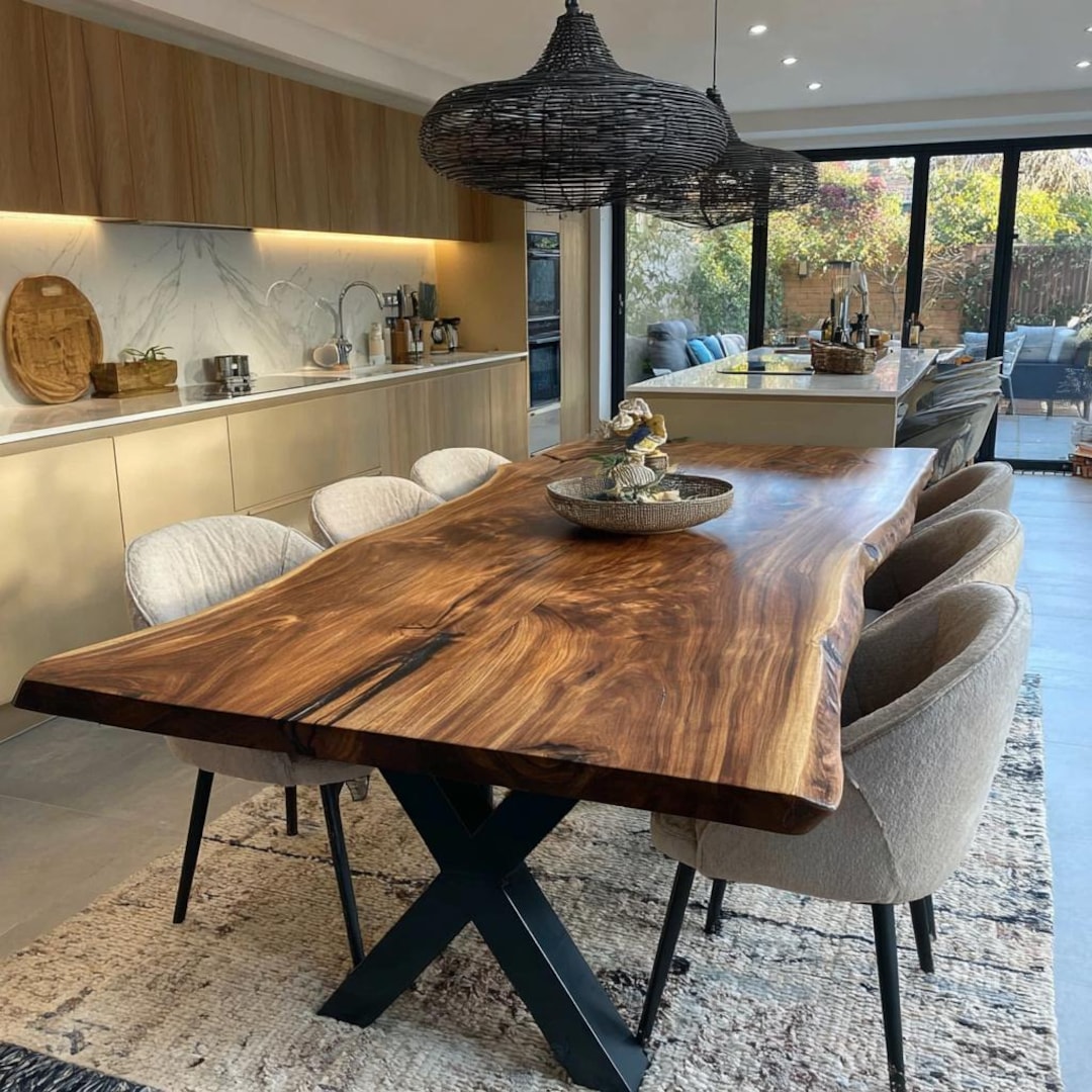 Handmade Solid Wood Live Edge Dining Table – Rustic Farmhouse Kitchen ...