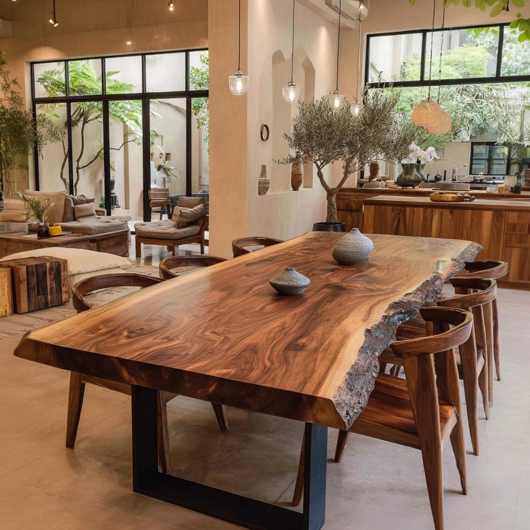 Handmade Solid Wood Live Edge Dining Table – Rustic Farmhouse Kitchen ...