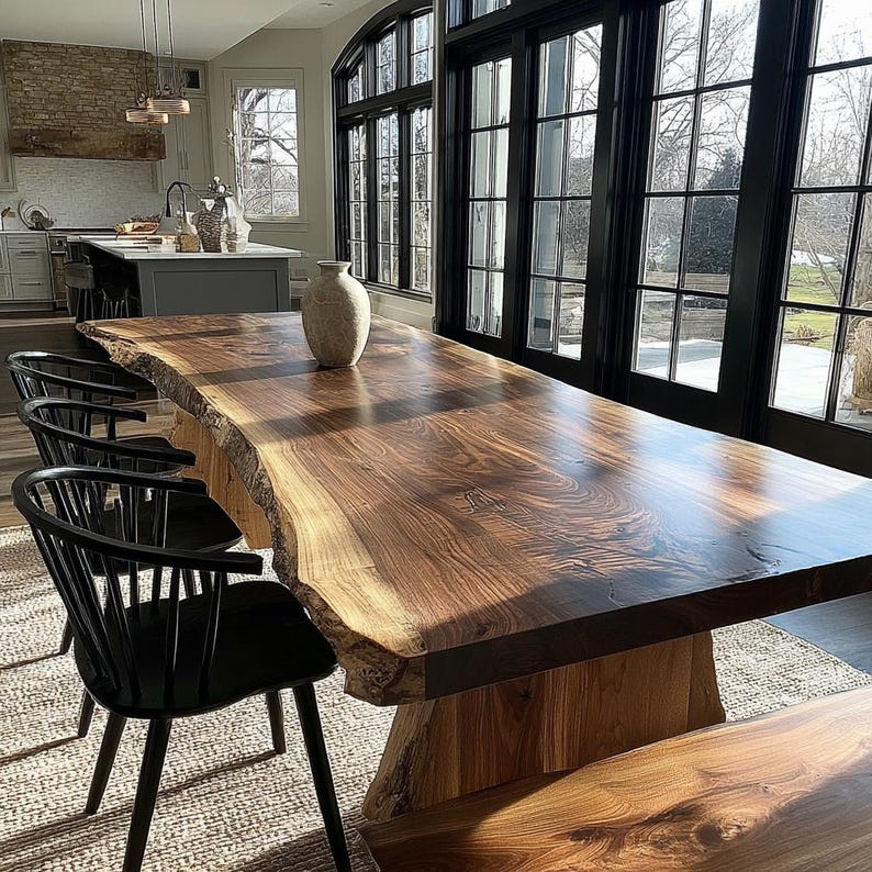 Solid Wood Live Edge Dining Table – Rustic Farmhouse Kitchen Furniture ...