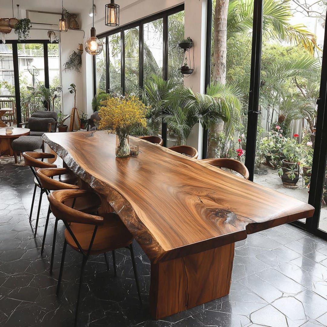 Handmade Solid Wood Live Edge Dining Table – Rustic Farmhouse Kitchen ...