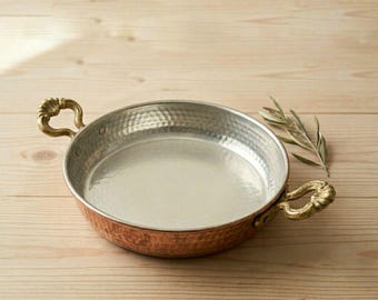 Hand Hammered Copper Pan | Brass Handle Cookware