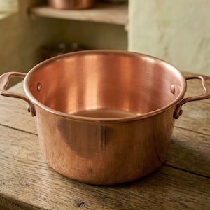 Solid Copper Stock Pot with Handles, Heavy Duty Copper Saucepan, Traditional Cookware, Rustic Farmhouse Kitchen Gift, Copper Cooking Pot