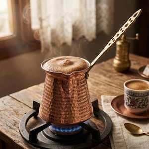 Copper Turkish Cezve, Handmade Coffee Pot, Vintage Gift Kitchen