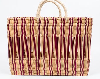 Borsa tote marocchina in paglia intrecciata, borsa a mano a trama aperta, borsa da mercato fatta a mano, accessorio estivo boho
