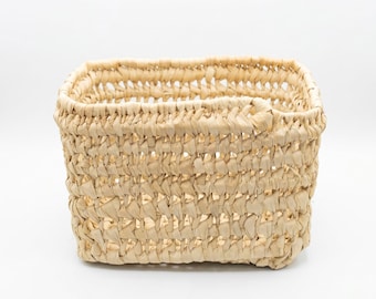 Moroccan Woven Storage Basket, Handmade Fiber Organizer, Minimal Boho Accent, Natural Home Style